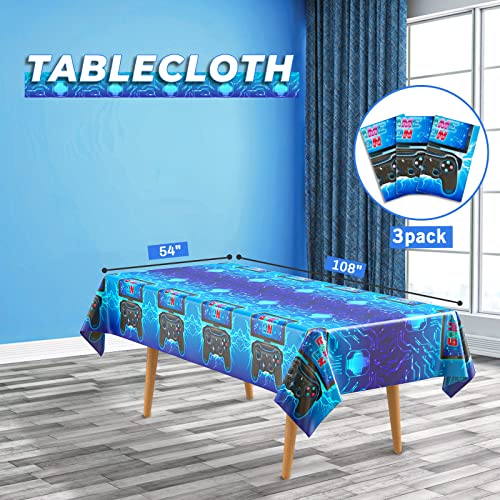 DECORLIFE 3 Pack Video Game Party Tablecloth, 108 x 54 Inch, Waterproof and Table Covers for Gamer Birthday Party Supplies