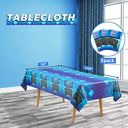 DECORLIFE 3 Pack Video Game Party Tablecloth, 108 x 54 Inch, Waterproof and Table Covers for Gamer Birthday Party Supplies