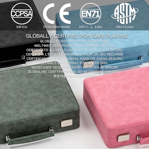 Rummy Game Set, 2-4 Players with 106 Rummy Tiles and 4 Racks, Rummy Travel Game Set with Faux Leather Case, Fun Family Classic Board Games (Pink) - color: Pink
