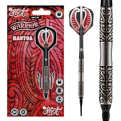 Shot! Darts Warrior Hautoa Professional Tungsten Throwing Dart Set - Soft Tip, Designed Flights for Women & Men