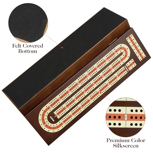 BIVOMON Cribbage Board Game Set Continuous 3 Track Wooden Board with Magnetic Lock, 9 Metal Pegs, 2 Playing Cards, Large Storage Area, Travel Portable Travel Cribbage Boards for Adult Child