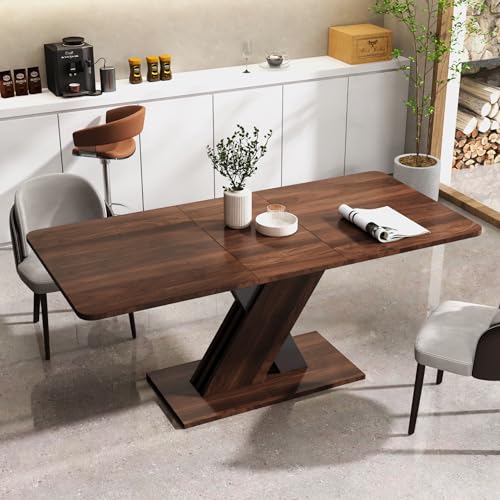 55"-71" Extendable Dining Table for 4-8 People, Space-Saving Extra Long Transformer Table with Extension Leaves Holder, Walnut - color: Walnut, style: 55" - 71" (4-8 People)
