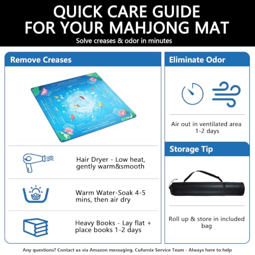 Mahjong Mat for Table,CUFURNIX 31.5''x31.5'' Non-Slip & Noise Reduction Mahjong Mat with Rules,Mah Jongg Gift with Carrying Bag for Poker,Board Games,Dominoes,Cards & Tile Games (Blue-Green) - color: Blue-green