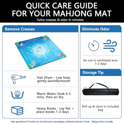 Mahjong Mat for Table,CUFURNIX 31.5''x31.5'' Non-Slip & Noise Reduction Mahjong Mat with Rules,Mah Jongg Gift with Carrying Bag for Poker,Board Games,Dominoes,Cards & Tile Games (Blue-Green) - color: Blue-green