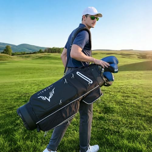 uniHimal T-Lock Golf Cart Bag with Quiet 14-Way Full-Length Divider Top | Golf Bag for Men with Magnetic Pocket, Cooler Pocket, Handle and Rain Cover - color: Black