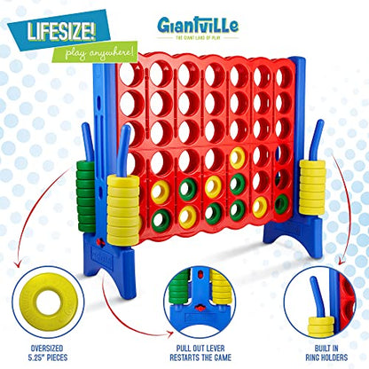 Giantville Giant 4 in a Row Connect Game + Storage Carry Bag - 4" Wide X 3.5" Tall - Oversized Jumbo Sized Entertainment for Outdoor/Indoor Play for Kids & Adults - Durable Waterproof - 2024 Version - style: Game with Bag