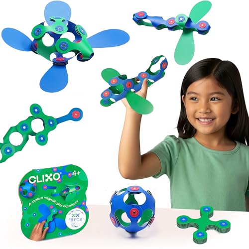 Clixo Itsy Magnetic Toy for Kids - Flexible, Durable, Imagination-Boosting Magnet Building Toy. Educational Multi-Sensory STEM Experience. Great as a Travel Game. Ages 4-99. 18 Piece Pack - color: Blue / Green