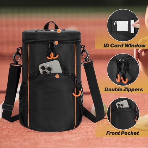 DSLEAF Tennis Ball Bag with Sturdy Bottom, Baseball & Lacrosse Ball Bag with Multiple Pockets and Portable Shoulder Strap for Tennis, Baseball, Lacrosse,Pickle Ball and Table Tennis Training