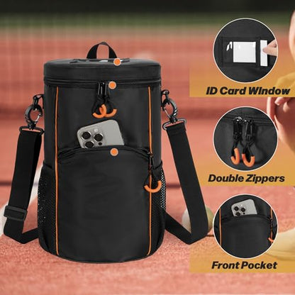 DSLEAF Tennis Ball Bag with Sturdy Bottom, Baseball & Lacrosse Ball Bag with Multiple Pockets and Portable Shoulder Strap for Tennis, Baseball, Lacrosse,Pickle Ball and Table Tennis Training