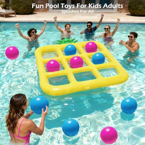 Jasonwell Tic-Tac-Toe Pool Toys Games - Giant Floating Tic Tac Toe Game Float with 10 Balls Pineapple Pool Game Party Toy Floats Yard Field Day Games Outdoor Beach Toys for Adults Teens Kids (Yellow) - color: Yellow