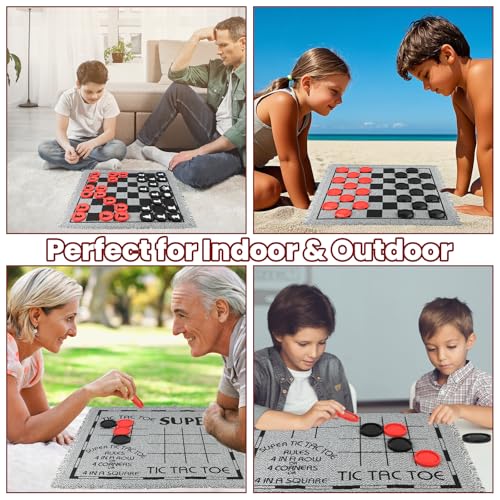 Giant 4 in 1 Chess Set,Jumbo Chess & Giant Checkers & Large Tic Tac Toe, Giant Chess Board Game for Kids Adults,Including 2 Extra Queen,Large Checkers Rug Game Mat, Indoor Outdoor Games Camping Party