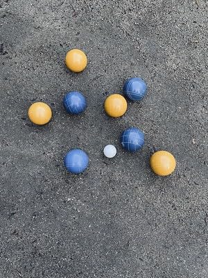 BuyBocceBalls Listing - Made in USA, Premium Quality Official Tournament Bocce Set - 107mm Blue and Dark Yellow Balls Nylon Bag; Regulation Size Balls 920 Grams (2 lbs. 1 oz.)