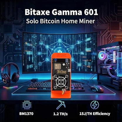 Bitaxe Gamma 601 Bitcoin Miner 1.2TH/s ASIC BM1370 Chip Solo Lottery BTC Miner 18W Low Power Consumption and OLED Display for Home Mining Orange - color: Orange