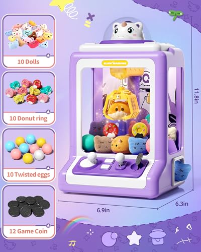 Jovow Claw Machine for Kids, Mini Vending Machine with Game Coins & Music, Prize Dispenser Toys for Girls and Boys, Electronic Claw Game Machine for Party Birthdays, Includes 30 Mini Toys - style: Unicarns