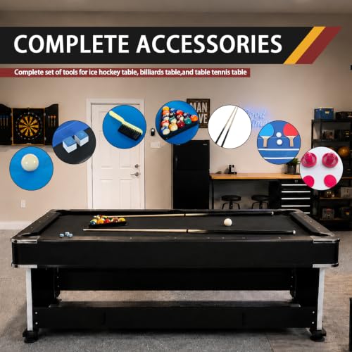 4-in-1 Multi Game Table – Pool Table,Air Hockey Table,Ping Pong Table & Dining Table Combo with Flip-Top Design,Includes Full Accessories.7ft Billiard Tables for Living Room,Bar,and Game Room. - color: Black