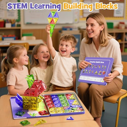 WMXDU 60pcs Large Diamond Magnetic Tile, Magnetic Building Blocks Magnet Toy with Iron Box, STEM Educational Montessori Indoor Building Kit for Preschool Boys Girls Age 3+ Classroom Must Haves - style: 60pcs-Large