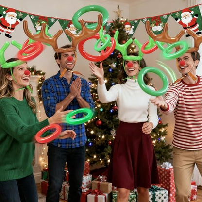 Christmas Reindeer Antler Ring Toss,Christmas Party Games for Kids Family 2 Set 10 PCS Inflatable Antler Hat Rings Christmas Party Favor Decorations Gifts Grandkids Stocking Stuffers Carnival Holiday
