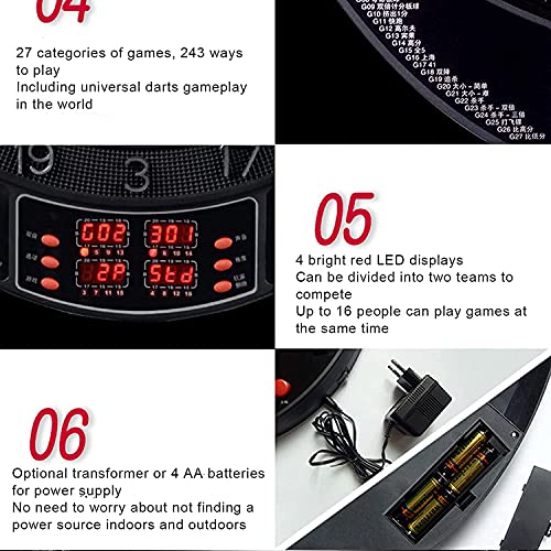 Electronic Dart Board, Electronic Dart Board, Electronic Dartboard, Soft Tip Dartboard Set LED Display Scoreboard, 6 Darts 24 Tips for 8 Players, Battery Supply