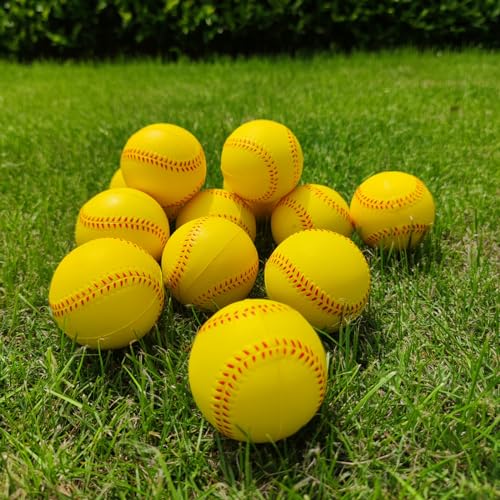 12 Pack Foam Baseballs Softballs Foam Training Ball for Kids Beginners, 9 inch Practice Baseballs Tballs, Safe Throwing, Catching and Batting Practice - color: Yellow