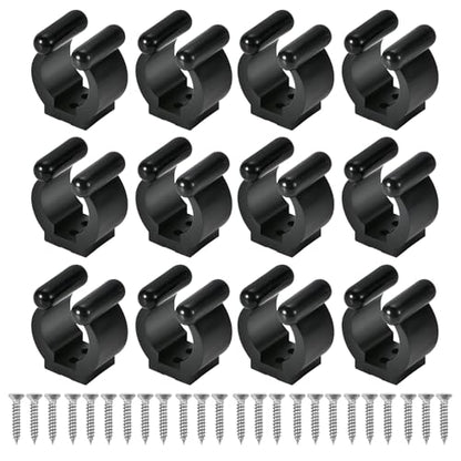 12 PCS Pool Cue Holder Clamps(Include Screws), Billiards Snooker Cue Locating Clip Holder Regular Fishing Rod Storage Clips Black for Pool Cue Racks Include Screws - color: Medium