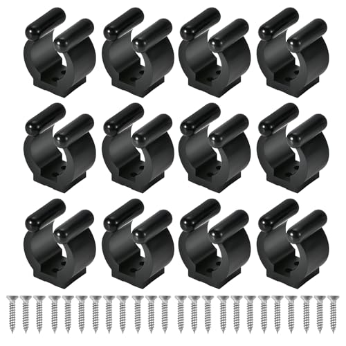 12 PCS Pool Cue Holder Clamps(Include Screws), Billiards Snooker Cue Locating Clip Holder Regular Fishing Rod Storage Clips Black for Pool Cue Racks Include Screws - color: Medium