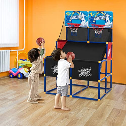 GLACER Arcade Basketball Game Indoor, Kids Double Shot Basketball Shooting Game w/4 Balls & Air Pump, 2 Player Non-Electronic Basketball Hoop Game, Ideal Gifts for Boys Girls Aged 3+