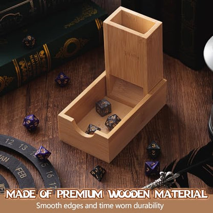 Arrowbash 2 Pcs Dice Roller Tower with 14 Polyhedral Dice Set Foldable Wooden Dices Tower Castle Collapsible Rolling Case for Tabletop Games Board Games, 5.4 x 3.2 x 1.8''