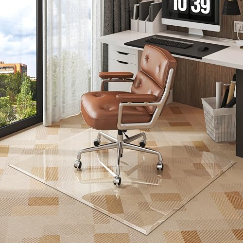 [Tempered Glass] 50“x44” Beveled Edge Glass Chair Mat with Polished Edge Clear Office Chair Mat, Glides Smoothly, Suitable for Carpet or Hardwood Floors - color: Clear Beveled, size: 50"x44"