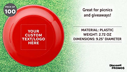 DISCOUNT PROMOS Frisbee Flying Discs in Bulk, 9.25 in. Fun Family Beach Game - color: - Custom - Red, size: 100 flying discs