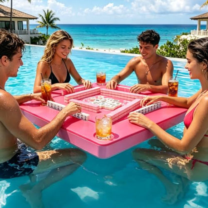 Floating Mahjong Table for Pool, No Assembly EVA Water Game Table Tray, Portable Swimming Pool Hot Tub Floating Board Game Table for Adults, Card Poker Domino Mahjong Game Summer Party Supplies - color: Pink