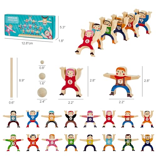 moopok Wooden Stacking Toys,16Pcs Circus Hercules Acrobatic Troupe Interlock Toy,Balancing Building Blocks Game Toddler Puzzle Toys,for 3 4 5 6 Years Old Kids Adults
