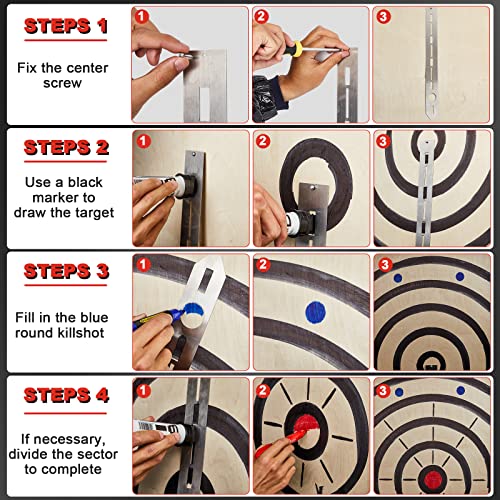 Axe Throwing Target Template Stencil, 3 Pieces Standard Markers and Sharpening Stone Multi Purpose Whetstone Blade Sharpener for Drawing Axe Throwing Target Template(Silver)