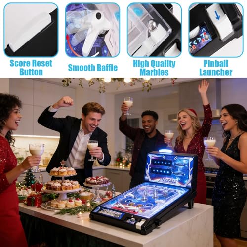 Pinball Machine for Kids Portable Arcade Electronic Pinball Game Retro Mini Desktop Ball Shooting Toy with Light Music and Scoreboard Great Gift