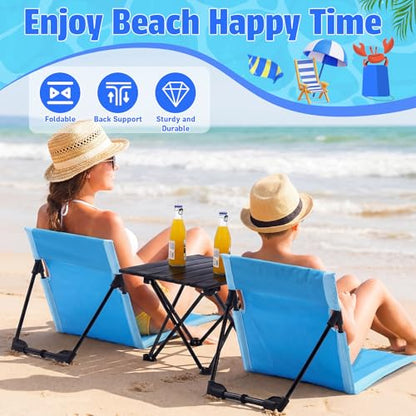 Gerrii 3 Pcs Foldable Poolside Beach Chairs Set with Side Table for Edge of Pool Portable Beach Chairs Folding Pool Seats with Back Support Carry Bag for Adults Traveling Camping Picnic Lawn