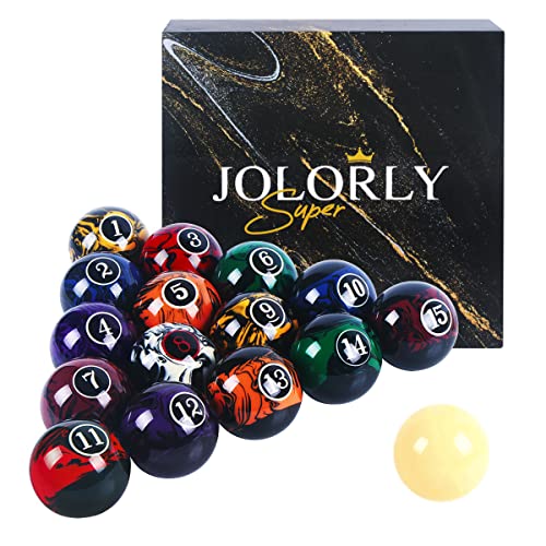 Billiard Balls AAA-Grade, Complete Set of 16 Pool Balls, 2-1/4" Regulation Size and Weight Professional Tournament Pool Table Balls (Dark Marble Swirl)