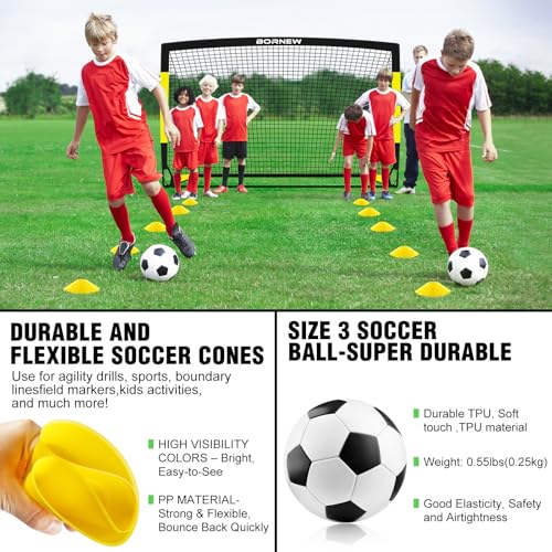 Kids Soccer Goal for Backyard Set - 2 Set of 7X5 / 6X4 ft Toddler Soccer Nets Training Equipment, Soccer Ball, Pop Up Portable Soccer Set for Kids and Youth Games and Training Goals Ages 3-16 Gift - color: 1.Black Yellow, style: 6' x 4'