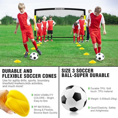 Kids Soccer Goal for Backyard Set - 2 Set of 7X5 / 6X4 ft Toddler Soccer Nets Training Equipment, Soccer Ball, Pop Up Portable Soccer Set for Kids and Youth Games and Training Goals Ages 3-16 Gift - color: 1.Black Yellow, style: 7' x 5'