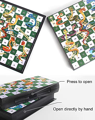 Snakes and Ladders Board Game Set -9.5", Magnetic Folding Travel Game, Family Fun Toys/Gift for Kids and Adults (Rounded Corner Style) - style: Rounded Corner Style