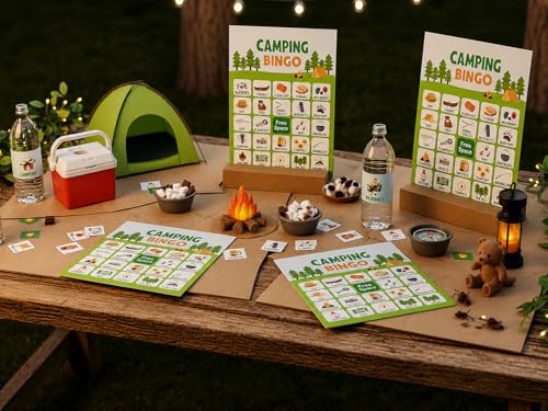 Camping Bingo Game - 24 Player Outdoor Activity for School Parties, Birthdays and Nature Parties - color: Camping