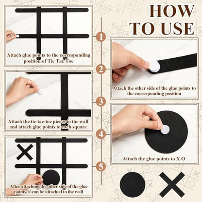 Giant Tic Tac Toe Game - Felt Funtic Wall Mount Game for Dorm, Game Room, Playroom, Modern Wall Decals - Black