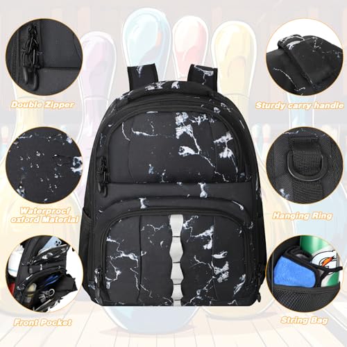 Goloni 2 Ball Bowling Backpack,Bowling Ball Bag with Shoe Compartment & Portective Foam Padded, Fits Shoes Up to US Size 16 - color: Crack Black