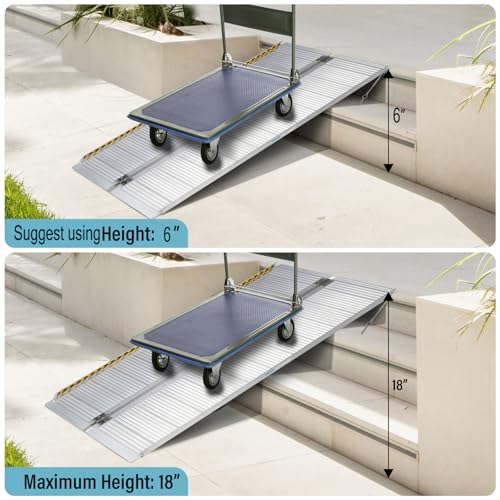 6 Feet Aluminum Folding Wheelchair Ramp | Non-Skid Handicap Threshold Wheel Chair Ramp for Home Steps, Stairs, Entry, Threshold, Doorways, 600LBS Capacity,28in Wide - size: 6FT-bi-fold-silvery