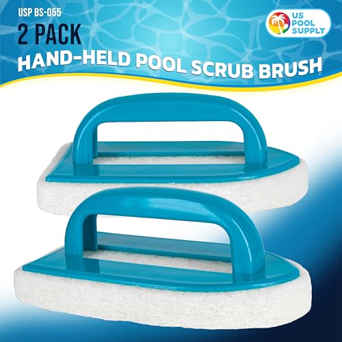 U.S. Pool Supply Hand-Held Pool Scrub Brush, 2 Pack - Surface Scrubbing Scouring Sponge Pad - Clean Pool Tile & Grout, Walls, Vinyl Liners, Spas - Cleaning Scrubber Stains, Kitchen Bathroom Tub Shower - size: 3x7