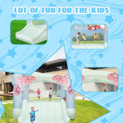 AKSPORT Inflatable Bounce House,White Castle Bounce House for Kids 3-6 Indoor & Outdoor Inflatable Bouncer House with Slide & Air Blower & Balloons for Kids Birthday Party,Wedding Party - style: 11.97x8.98x7.15ft-green