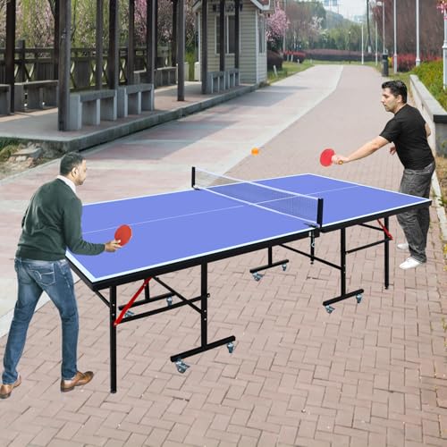 MDF Indoor Table Tennis Table w/Quick Clamp Ping Pong Net - Foldable Ping Pong Table Portable for Indoor Games with Net - Easy Assembly, 2 Table Tennis Paddles and 3 Balls