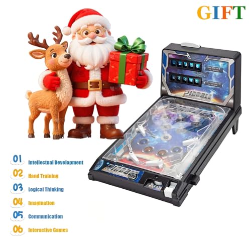 Table Top Pinball Machine, Interactive Arcade Game for Family Fun - with Lights Sounds, Electronic Desktop Ball Shooting Toy, Ideal Gift for Kids Adults Birthday Christmas