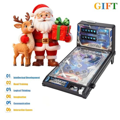 Table Top Pinball Machine, Interactive Arcade Game for Family Fun - with Lights Sounds, Electronic Desktop Ball Shooting Toy, Ideal Gift for Kids Adults Birthday Christmas