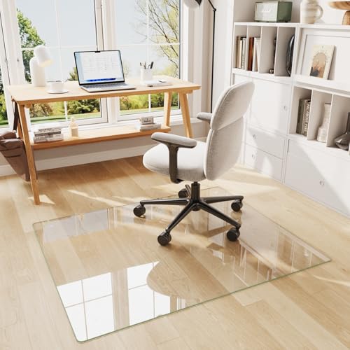 Chair Mat for Carpet, 40"x48" Tempered Glass Desk Chair Mat for Hardwood Floor, Floor Mat for Office Chair with Round Corner/6 Anti-Slip Pads - size: 40x48