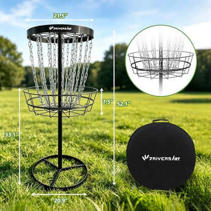 Portable Disc Golf Basket, 24-Chain, All-Weather Metal Disc Golf Goal with Heavy-Duty Carrying Bag, Easy Assembly for Backyard, Park & Outdoor Training - style: Black