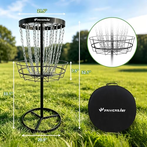 Portable Disc Golf Basket, 24-Chain, All-Weather Metal Disc Golf Goal with Heavy-Duty Carrying Bag, Easy Assembly for Backyard, Park & Outdoor Training - style: Black